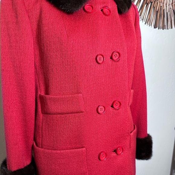 Vintage 1960s Ransohoff’s Wool 2 Pc Coat & Skirt MINK Collar Red Jack Feit Sz 10 - Picture 12 of 13